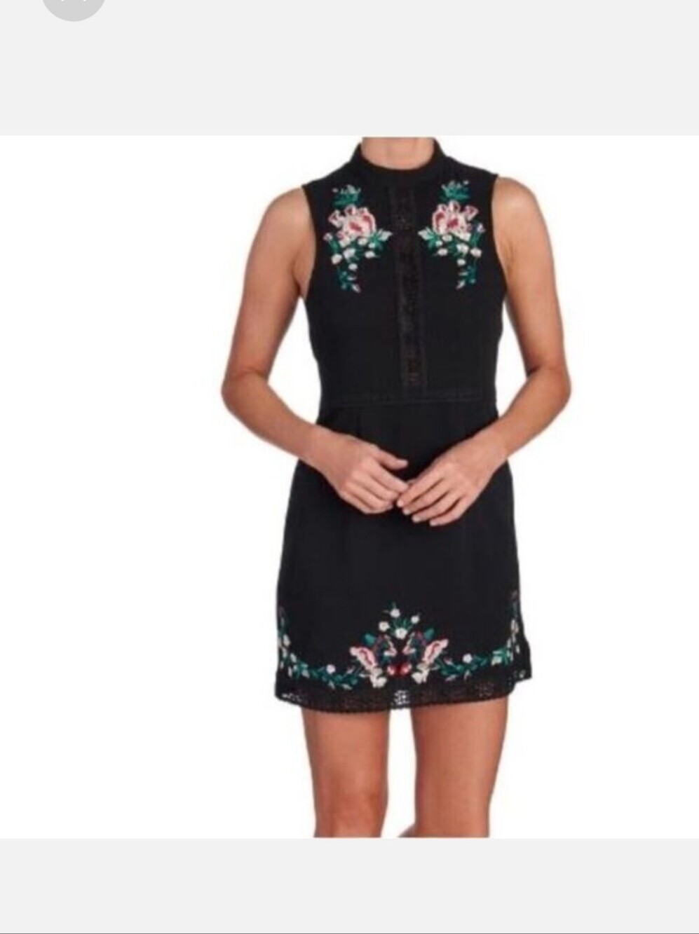 Romeo & Juliet Couture Black Mini Dress with Multicolor Floral Embroidery